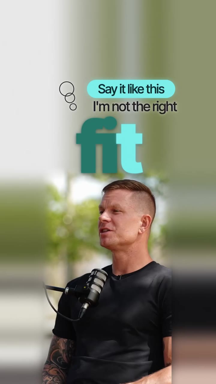 Podcast reel frame with a speech bubble and a big word above the speaker